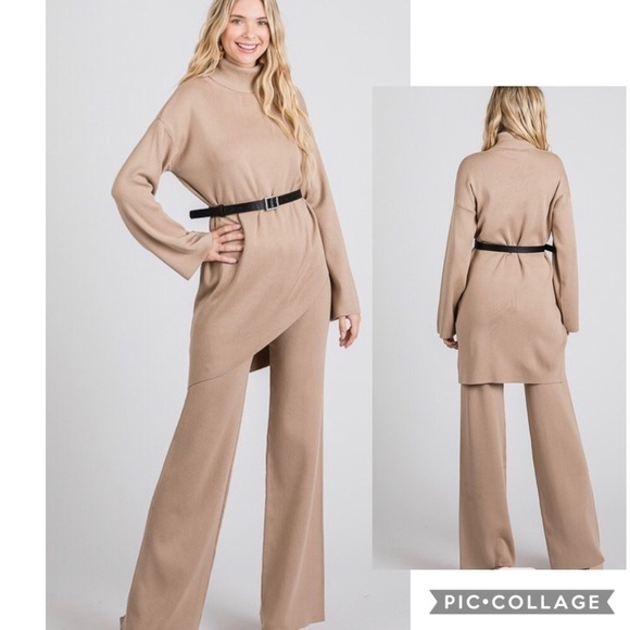 SALE!! Beautiful! Two Piece Sand Color Top & Pants - Picture 5 of 6